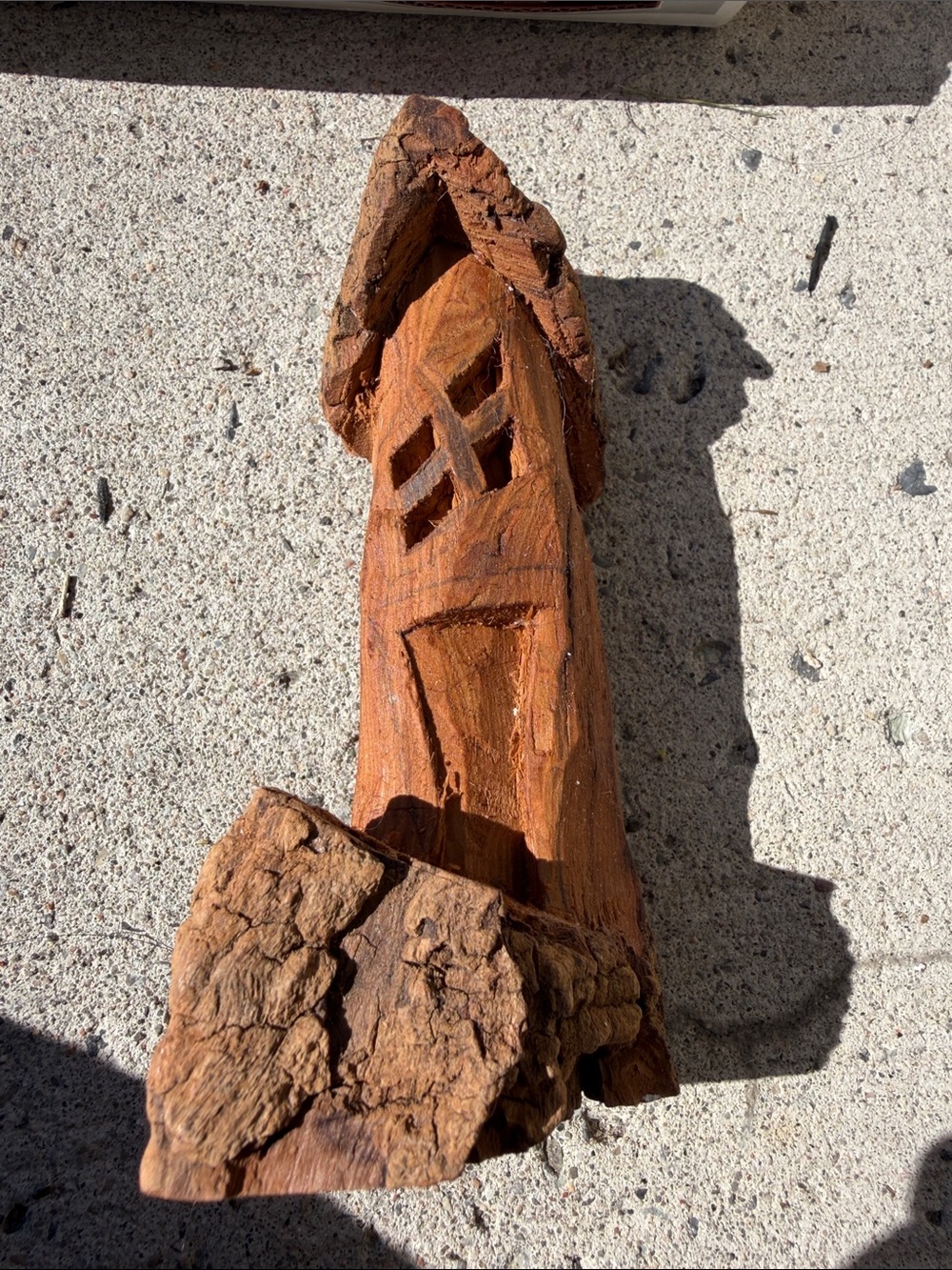 Hand-Carved Rustic Wood House carving - Brown